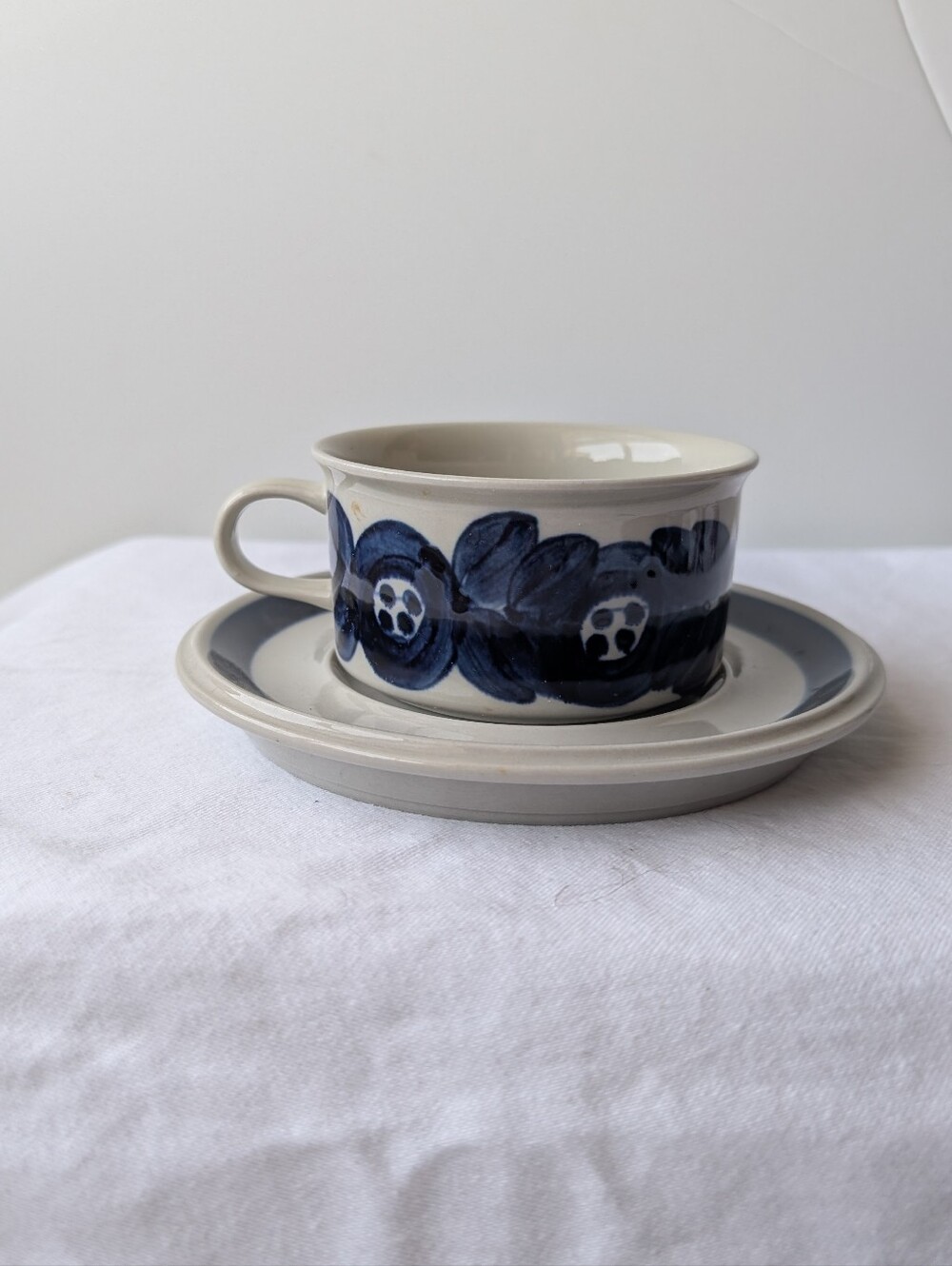Arabia Anemone Blue Floral Ceramic Cup & Saucer Set Discontinued
